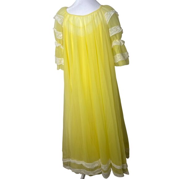Vintage Intime California Yellow Nightgown & Robe Set Size S Chiffon Bell Sleeve - Picture 2 of 16